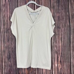 Soft Surroundings Womens Short Sleeve Modal Spandex Top Ivory V-Neck Size Medium
